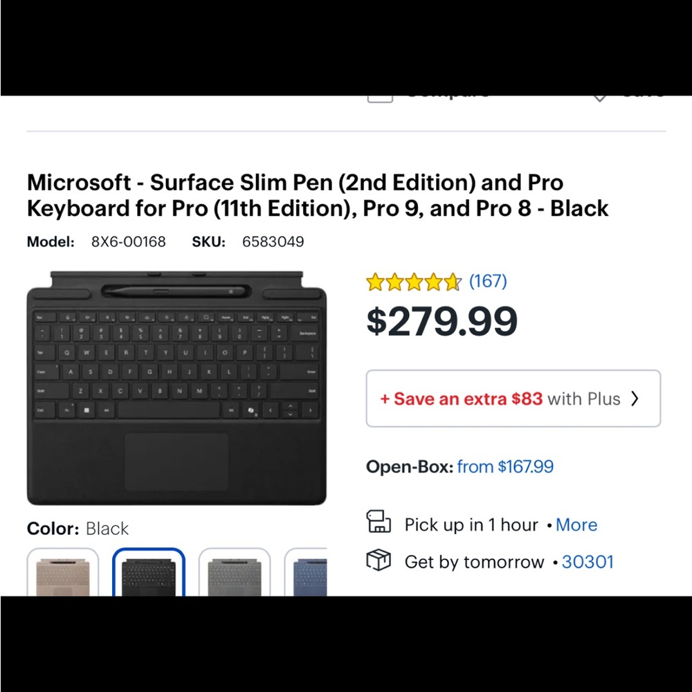 Microsoft Black Tablet Keyboard with QWERTY Layout and Trackpad